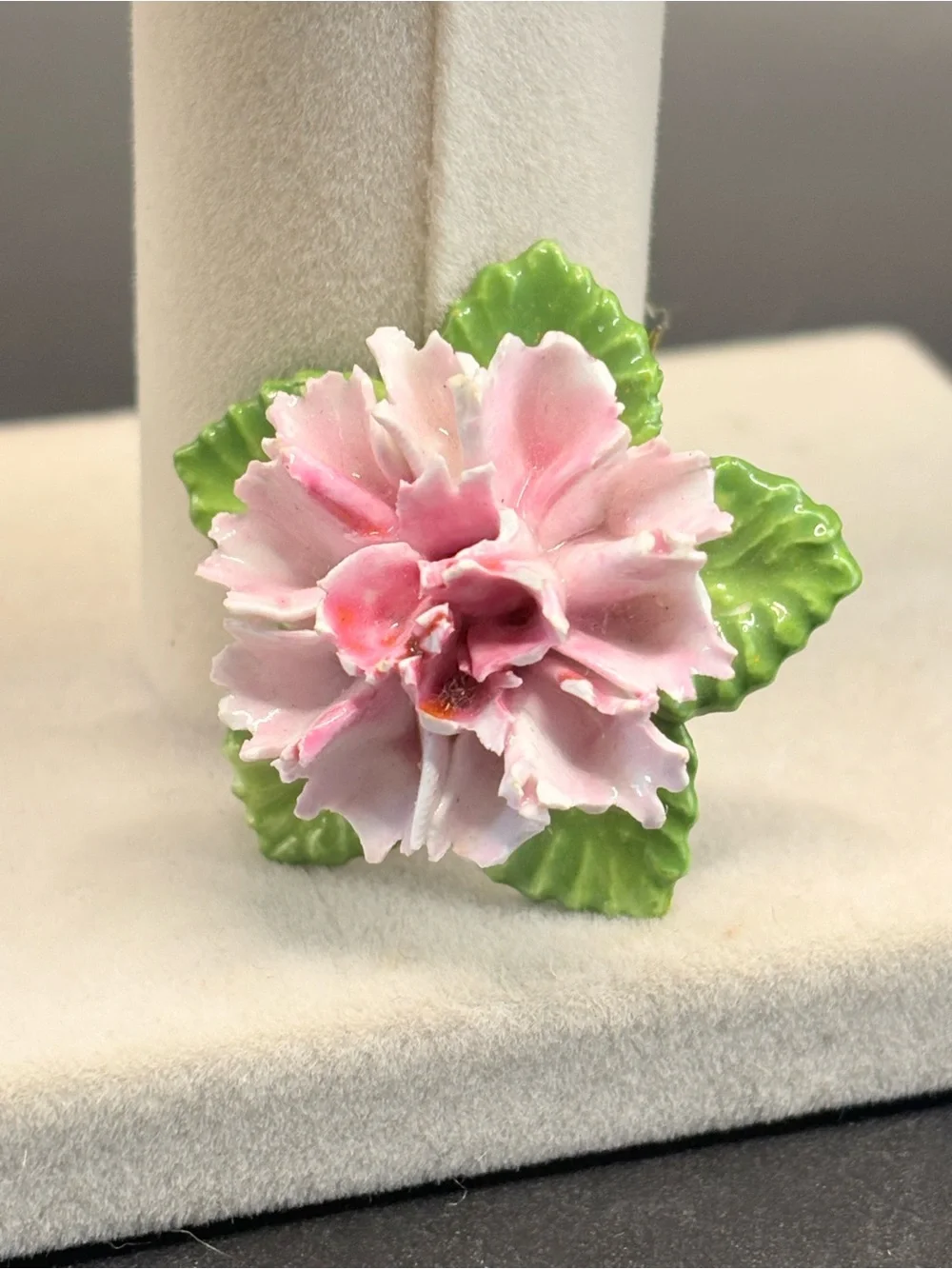 Vintage English Bone China Pink Carnation Flower Brooch Pin England